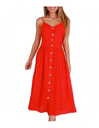 robe d'été rouge unie avec boutons