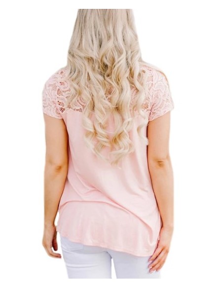 T-shirt dentelles manches courtes Couleur Rose Taille S