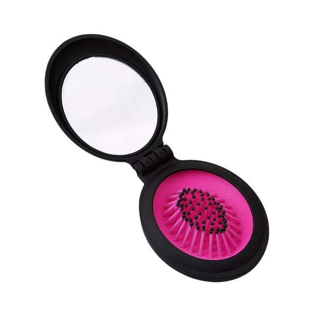 Brosse à cheveux ronde pliable avec miroir