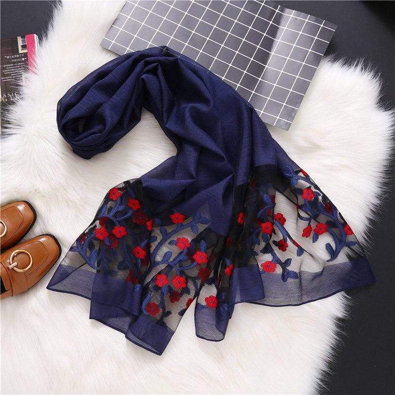Foulard avec des fleurs en soie et coton