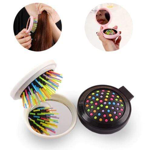 Brosse à cheveux colorée ronde et pliable avec miroir