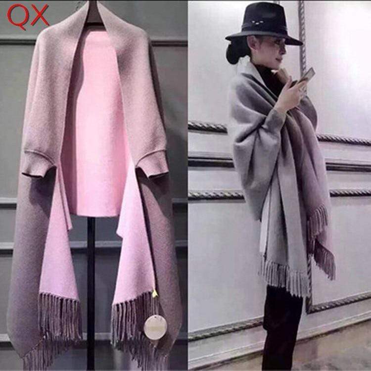 Poncho en cachemire avec franges