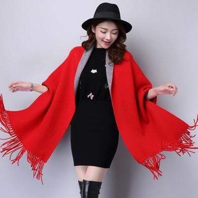 Poncho en cachemire avec franges