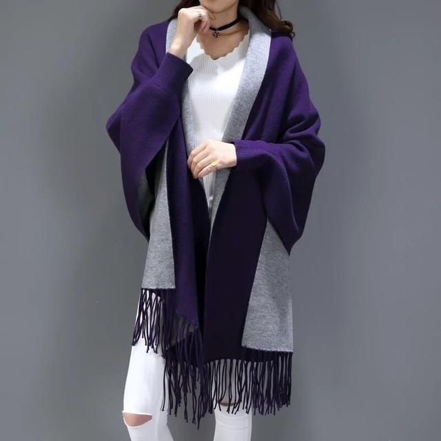 Poncho en cachemire avec franges