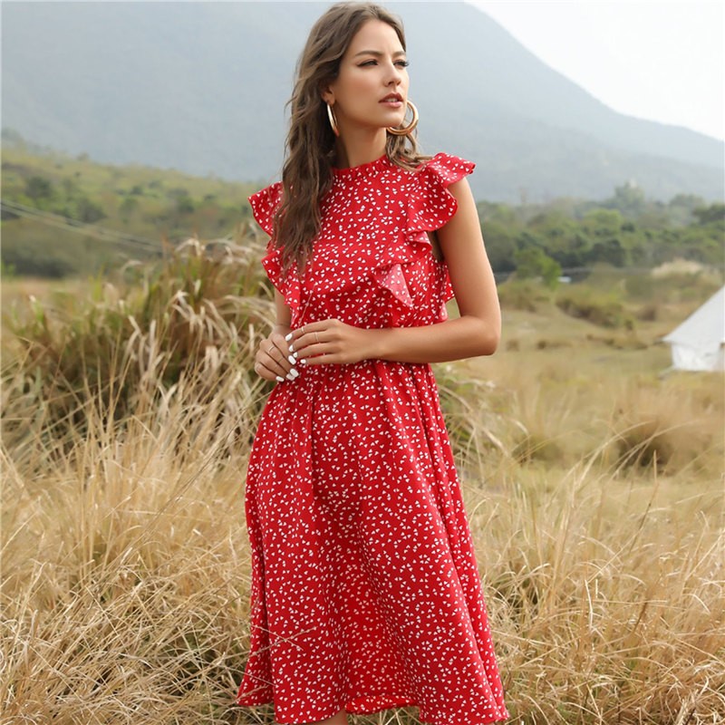 Robe mi-longue d'été rouge