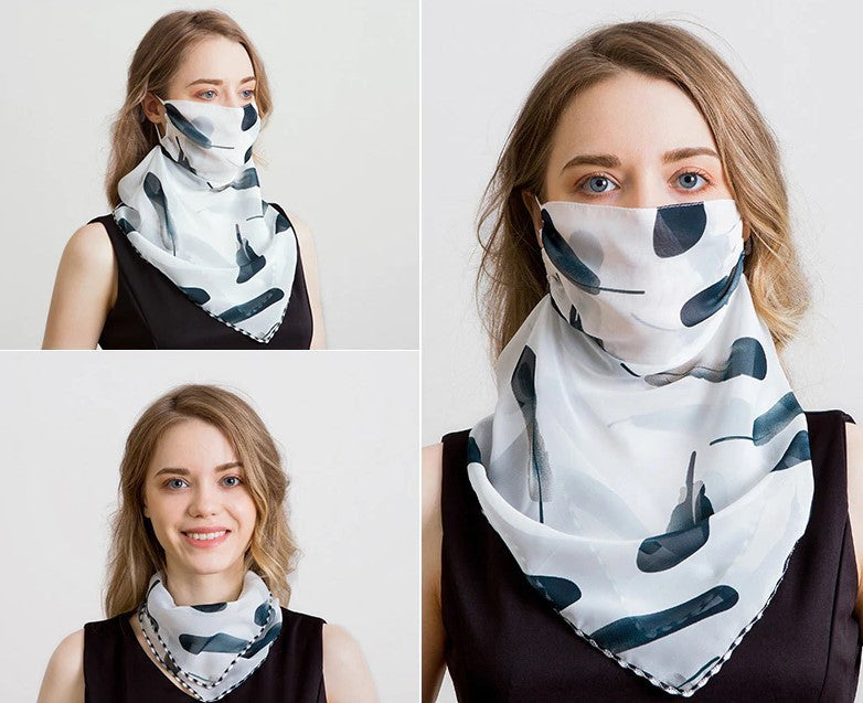 Masque foulard avec motifs en mousseline de soie