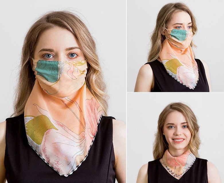 Masque foulard avec motifs en mousseline de soie