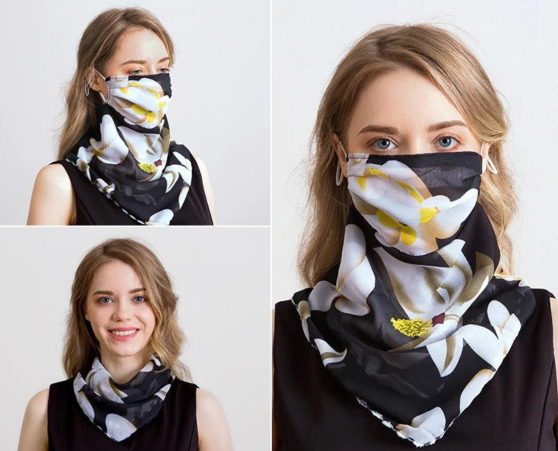 Masque foulard avec motifs en mousseline de soie