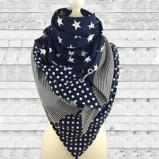 Écharpe châle femme motifs étoiles et pois