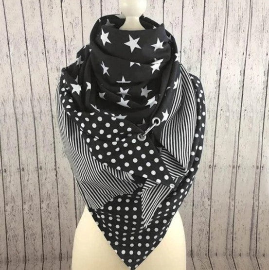 Écharpe châle femme motifs étoiles et pois