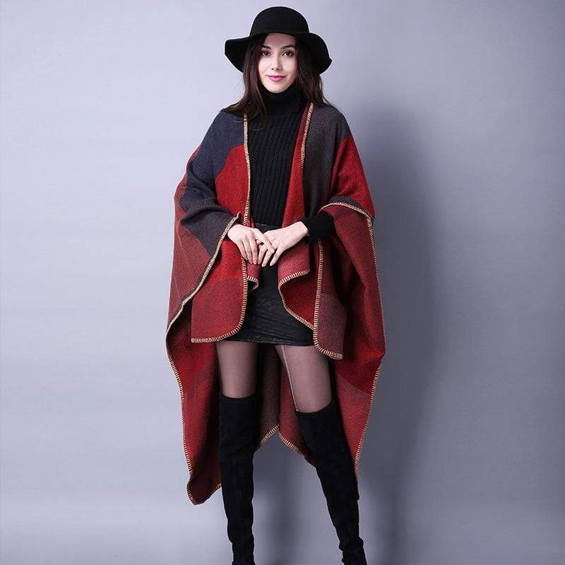 Poncho à motifs carreaux