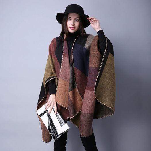 Poncho à motifs carreaux