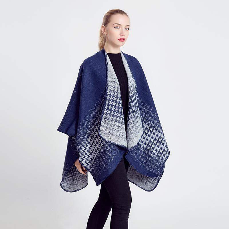Poncho en cachemire quadrillé