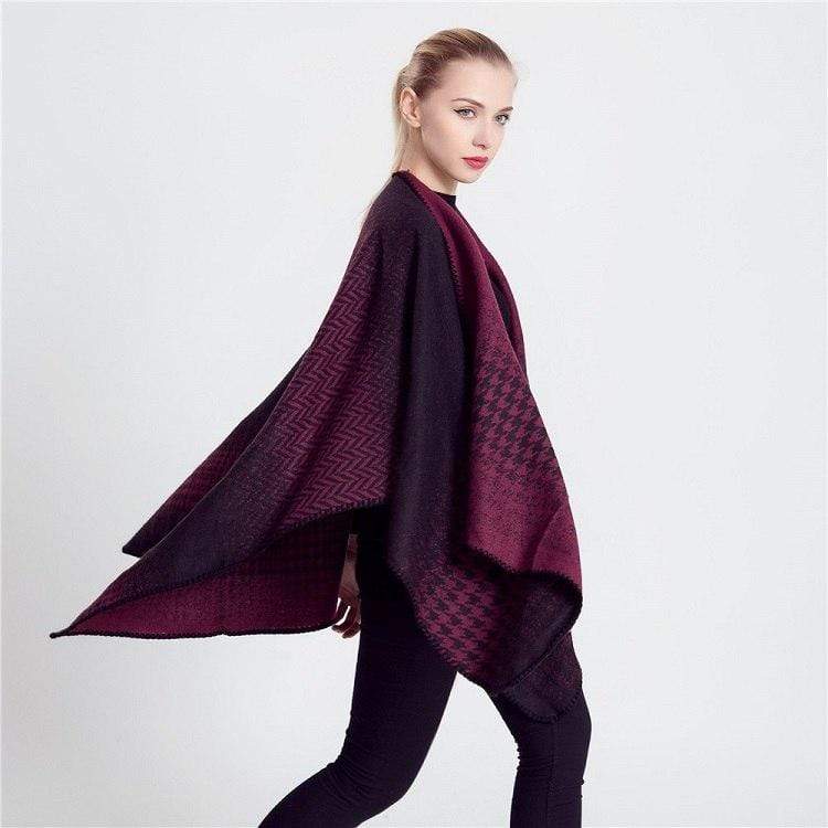 Poncho en cachemire quadrillé