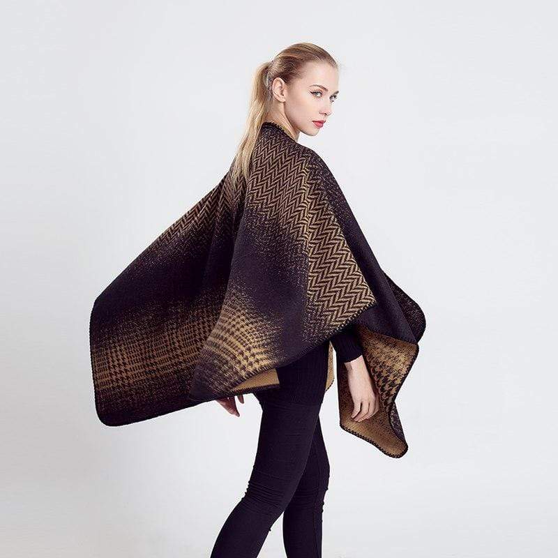 Poncho en cachemire quadrillé
