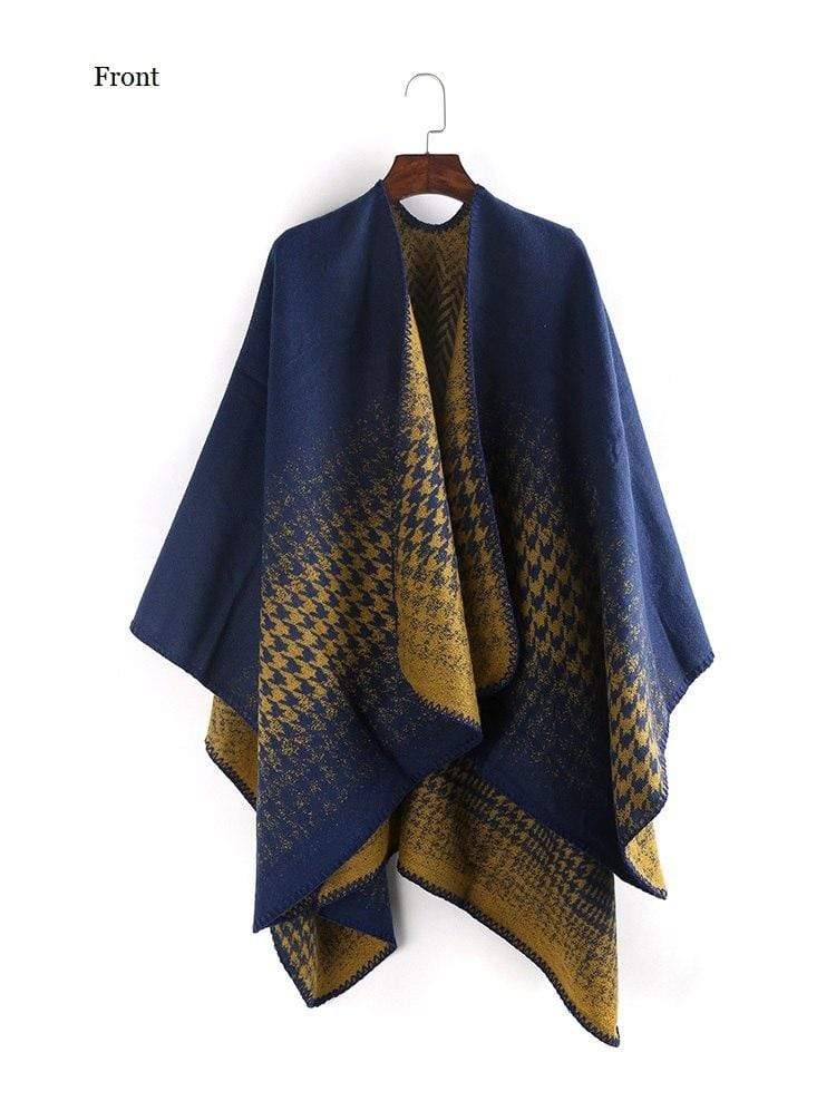 Poncho en cachemire quadrillé