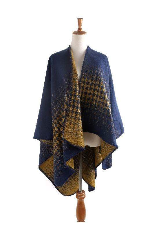 Poncho en cachemire quadrillé
