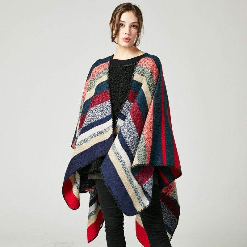 Poncho rayé réversible