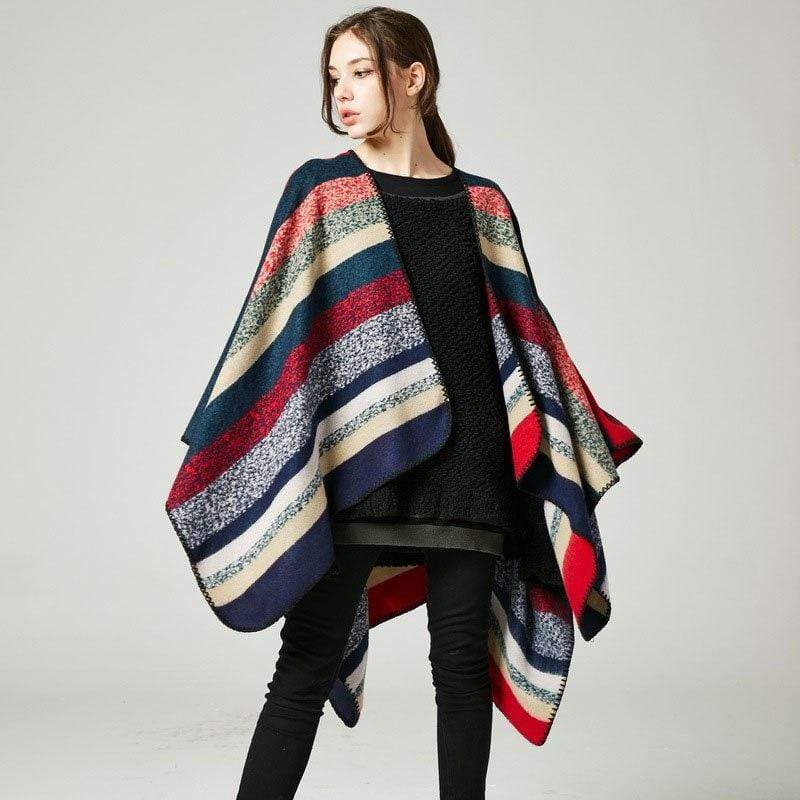 Poncho rayé réversible